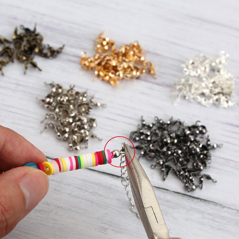 200pcs/lot Connector Clasps Fitting 4*8mm Ball Chain End Crimp Beads Caps Findings For Jewelry Making Accessories Supplies DIY