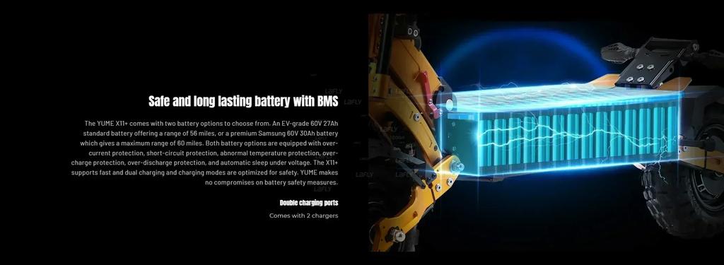 EU YUME X11+ Elektrická koloběžka 6000W 60V 27Ah Baterie Dva motory 11palcové pneumatiky 90KM Maximální dojezd 150KG Maximální rychlost 95km/h E-Koloběžka