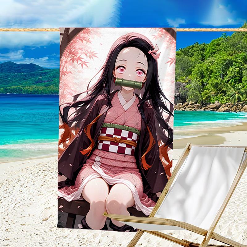 1pc nezouko9 Beach Towel, Beach and Seaside Swimming Pool Equipment, Fashion Pattern, Rectangular, Travel Essentials