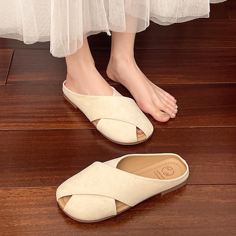 Baotou Half Slippers Women's 2025 Summer New Outer Wear Lazy One Pedal Gentle Large Size Flat Bottom Pregnant Women Cool Slippers