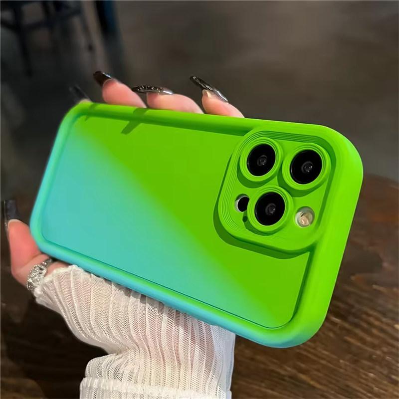 Gradient Liquid Silicone Soft Phone Case For iPhone 16 15 14 13 12 11 Pro Max Plus Candy Color Shockproof Thickened Bumper Cover