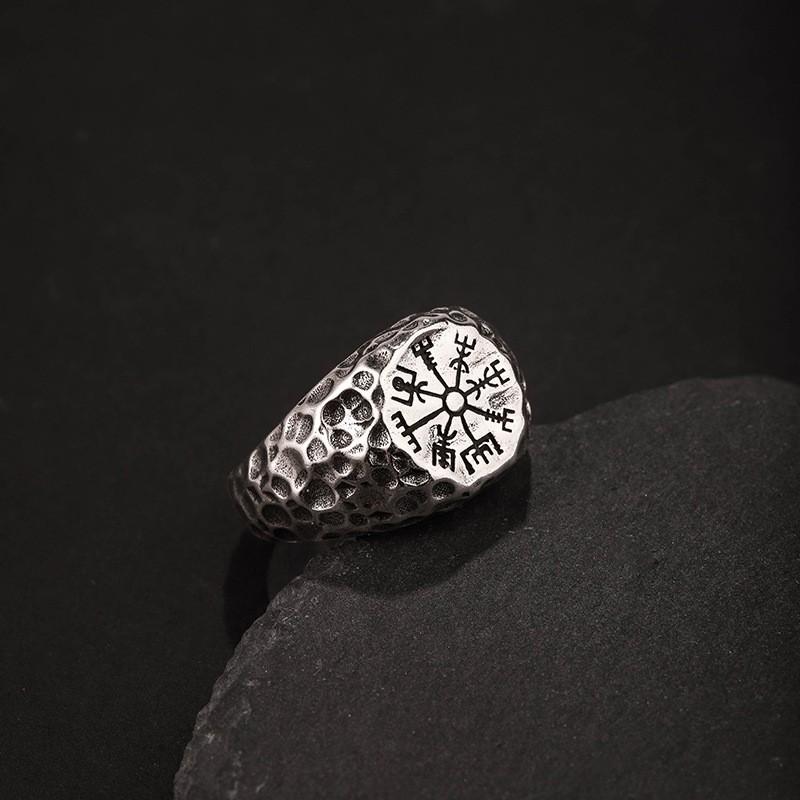 Vegvisir Compass Ring Men Women Adjustable Open Band Sterling Vintage Norse Viking Rune Engraved Geometric Adjustable Open Band