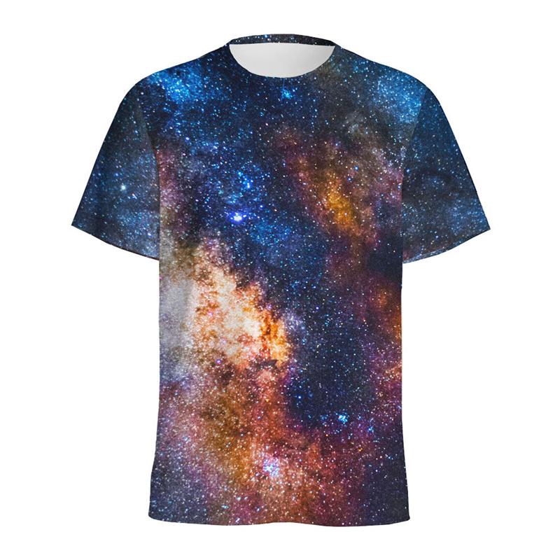 Χρωματιστό Μπλουζάκι με Μοτίβο Γαλαξία και Διαστήματος Ανδρικό Καλοκαιρινό με Στρογγυλή Λαιμόκοψη, Κοντό Μανίκι, 3D Εκτύπωση με Έναστρο Ουρανό, Τοπ, Street Φαρδύ T-Shirt