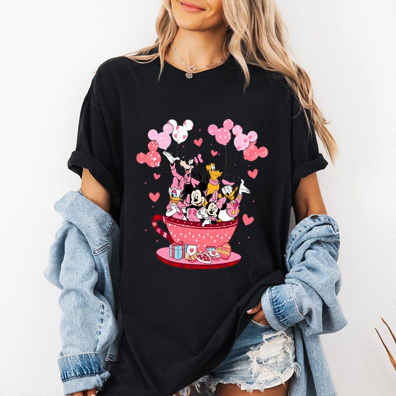 

Valentine Day Mickey and Friends Printed Womens Summer Fashion TShirt Pure Cotton Short Sleeve Casual Top Holiday Gift S