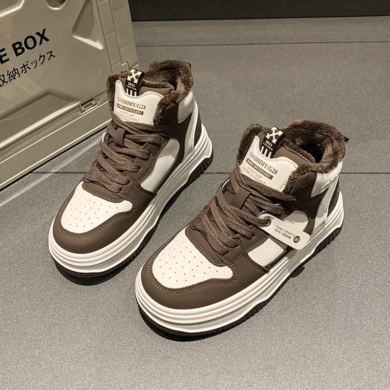 High-top shoes winter velvet warm large cotton shoes thick baseplate shoes casual sports shoes snow boots