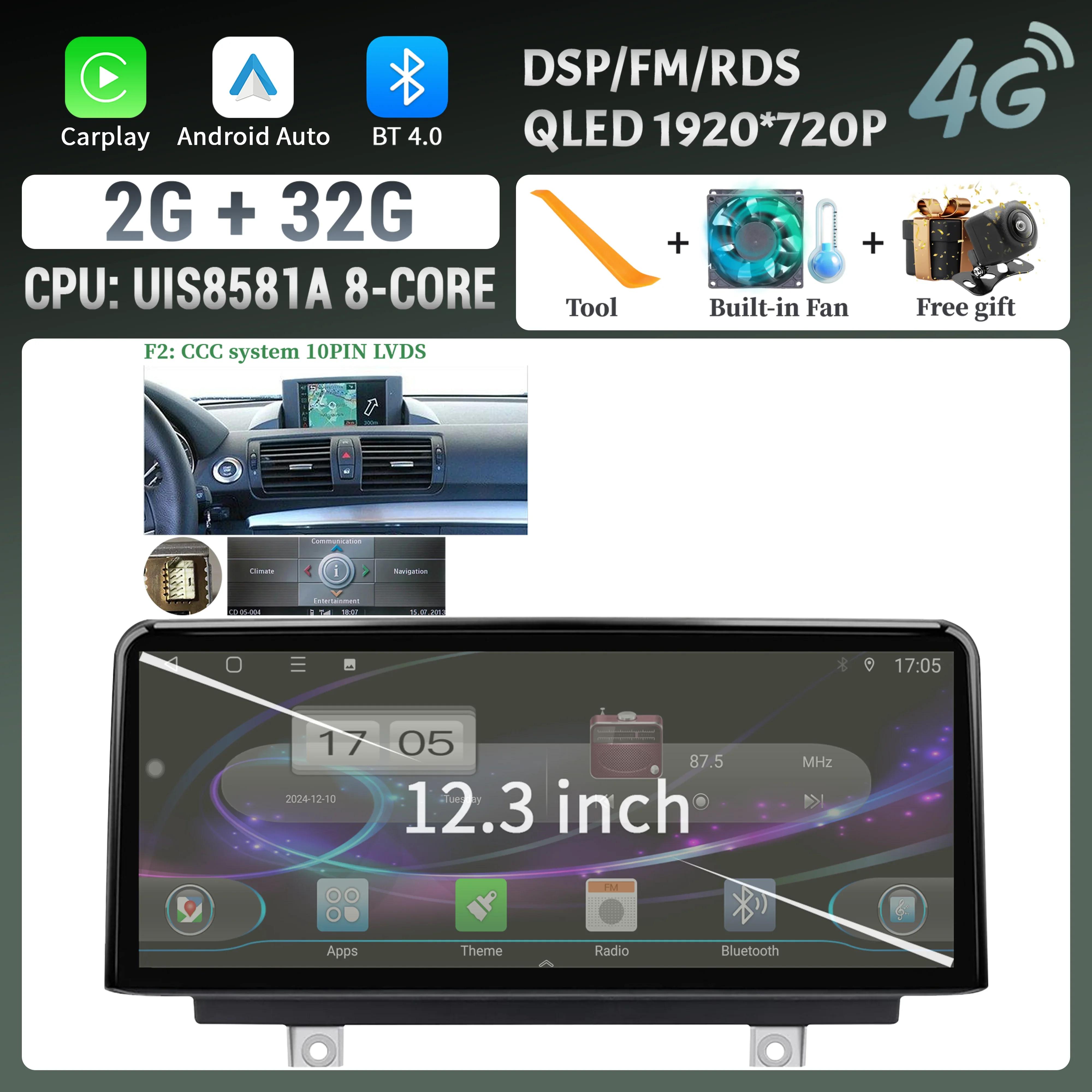 

12.3inch For BMW 1 Series E81 E82 E87 E88 2004-2012 Android Auto Radio Wireless Bluetooth Carplay Multimedia Touch Screen Stereo CHINA