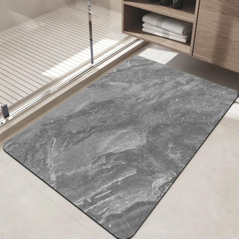 Luxury Watercolor Marble Bath Mat, Non-Slip Bathroom Rug, Gold Accent Floor Mat for Shower, Vanity  Entryway Decor