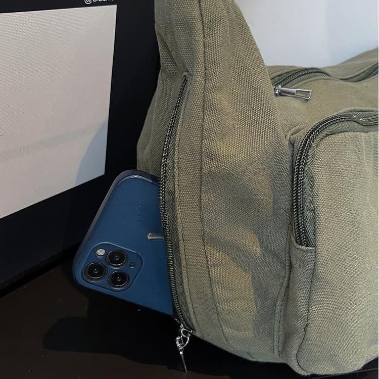 Washed Canvas Multi-pocket Messenger Bag Women's Shoulder Bag