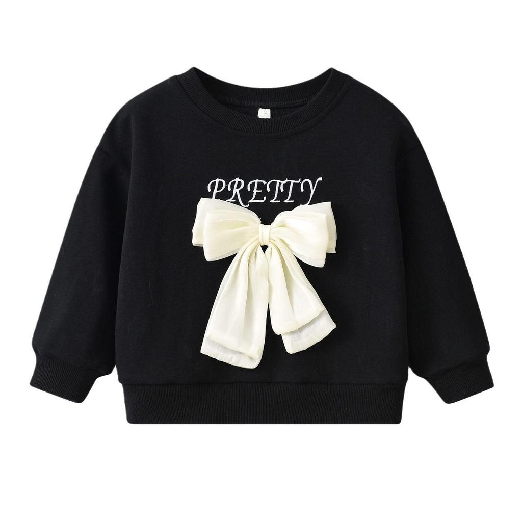 Girls' Bow Long Sleeve Round Neck Sweatshirt - Sweet Autumn/Winter Casual Top
