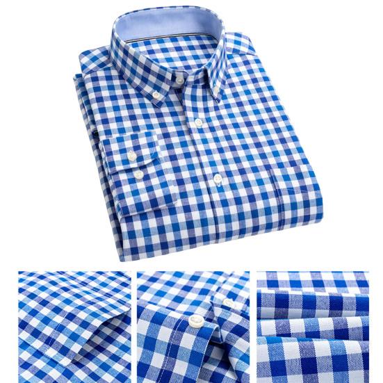 Casual Men Shirt Button Closure Single Breasted Pocket Design Long Sleeves Sweat Absorbent Cotton Blend Plaid Print Men Spring Shirt Men Garment