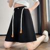 Women's Linen Blend Wide Leg Shorts Casual High Waist A-Line Shorts with Braided Drawstring