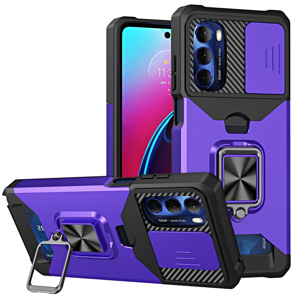 For MOTO G Stylus 5G 2025 PC with Stand Ring Sliding Window Multifunctional Magnetic Anti-Drop Anti-Fingerprint Phone Case