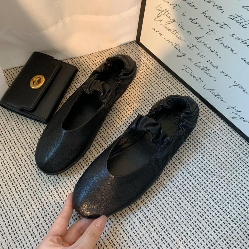Sheepskin version~ Mary Jane shoes women's new ballet shoes women's flat-bottomed pleated retro versatile shallow mouth single shoes