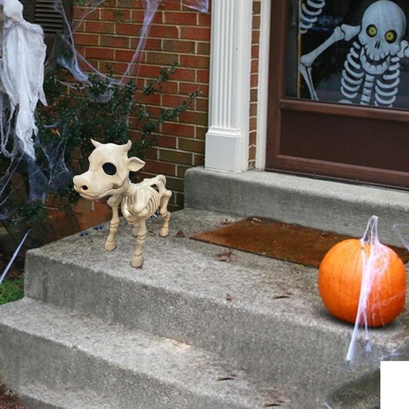 Cow Skeleton Halloween 2023 Halloween Skeleton Decorations Realistic Skeleton Cow Statue Graveyard Prop For Haunted House