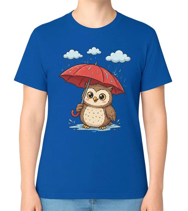 Cute Owl With Umbrella Rainy Day Cartoon Graphic Unisex T-Shirt XS