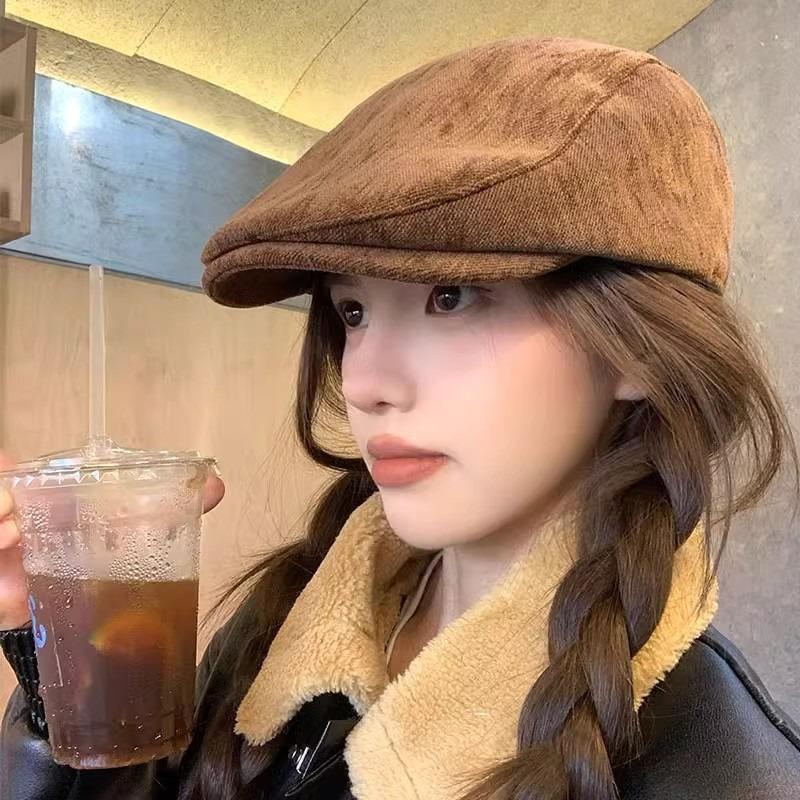 Autumn And Winter Solid Color Forward Hat Women'S Fashion Retro Versatile Sun Visor Sun Protection Newsboy Painter Beret