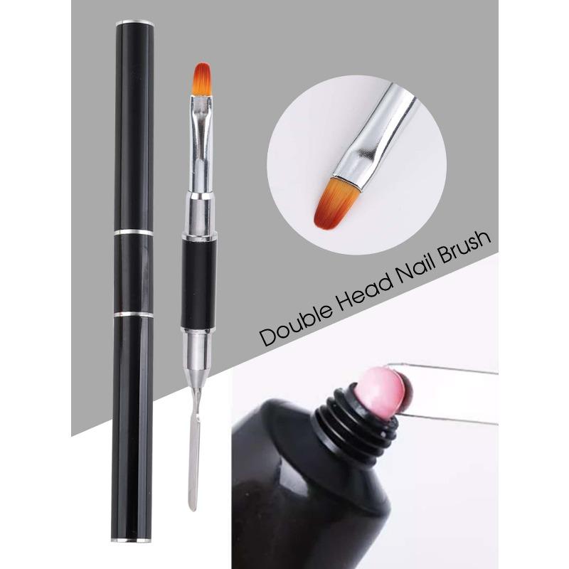 Double Head Nail Art Gel Brush Black Pen Picker 2 IN 1 Design UV Gel Brush Spatula Acrylic Nail Extension Gel Manicure Tools