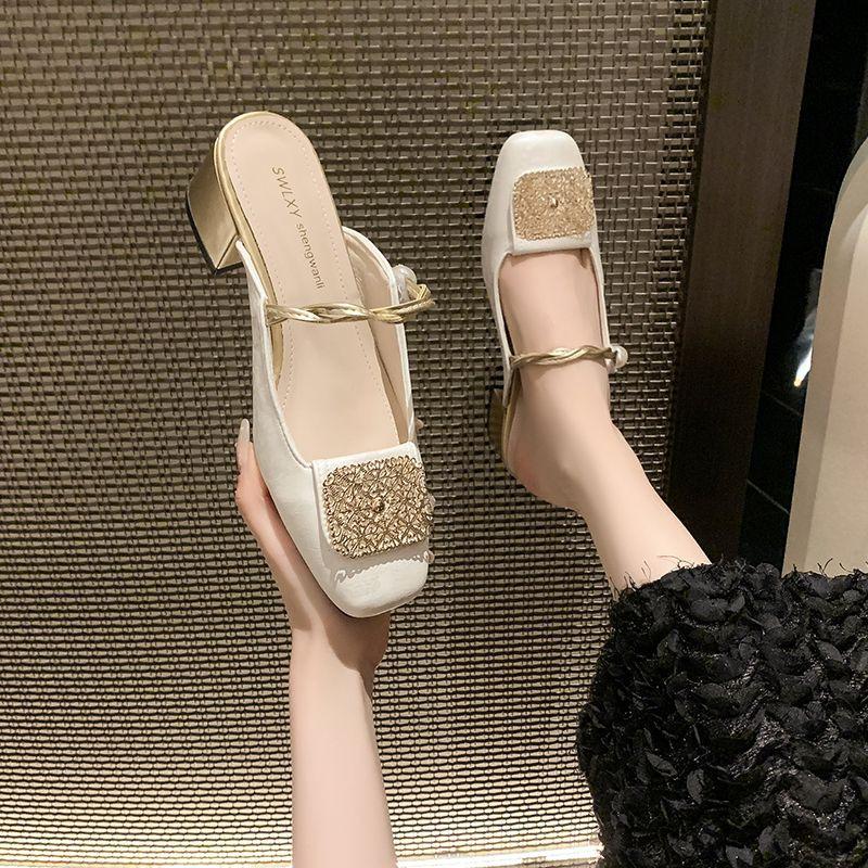 

Мода Ретро Летняя Мода Элегантные Сандалии Женские Смешанные Цвета Квадратный Носок Балетки Мэри Джейн На Все Случаи Удобные Для Поездок Высокие Каблуки 35