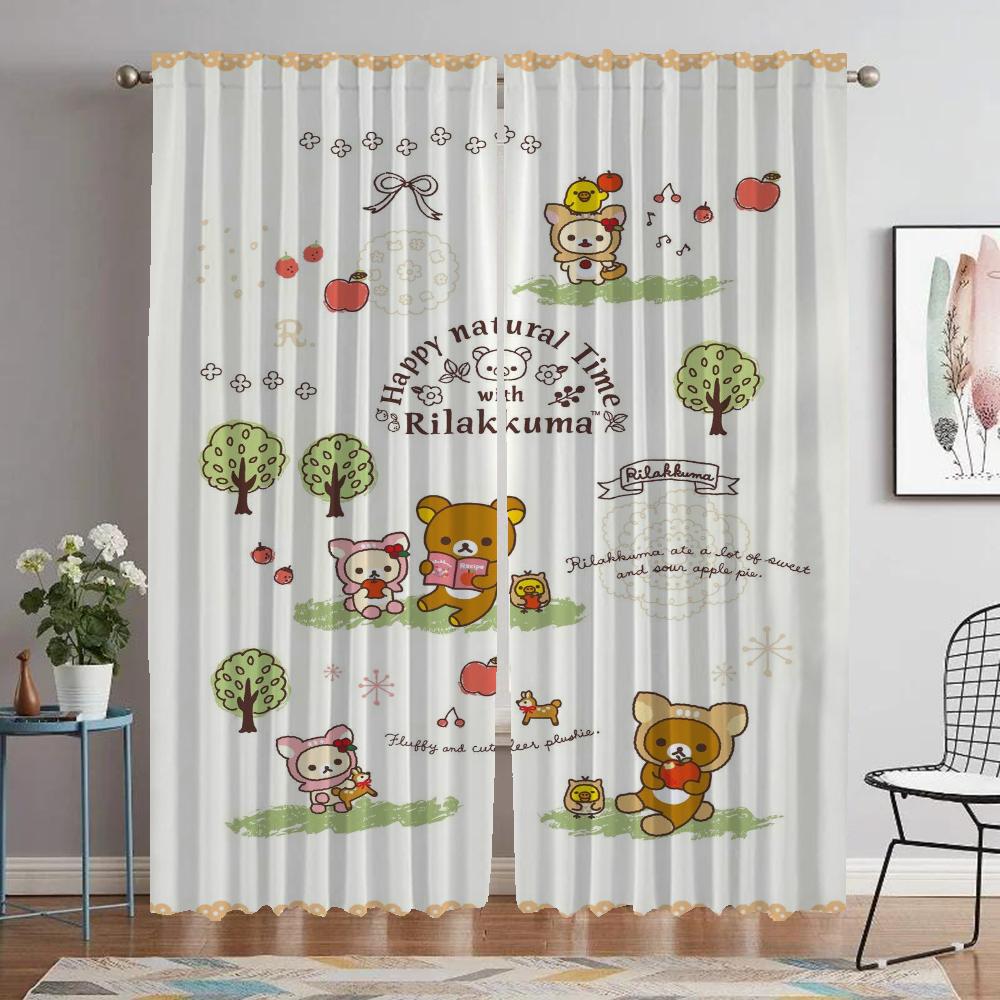 Elegant Room Curtains 2 Pieces Rilakkumas Partition Blackout Curtain for Room 2 Panel Shades Tulle for Bedroom Living Kitchen