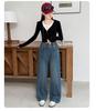 2025 Girls' Embroidered Wide-Leg Jeans: Spring/Fall Casual Straight-Leg Pants for Medium & Big Kids