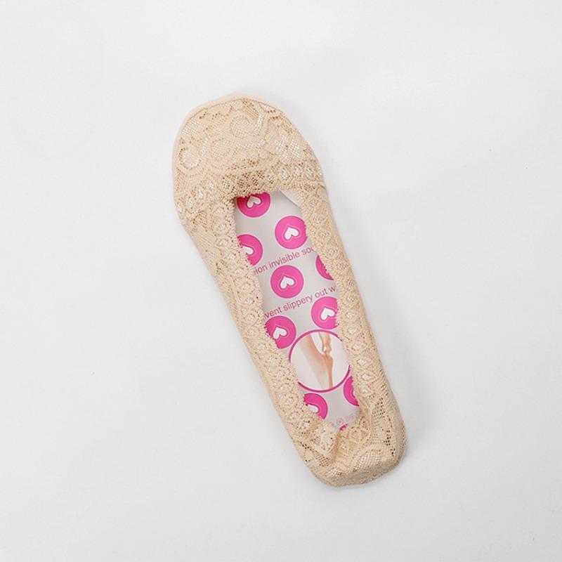 Damen Sommer Dünne Spitze Rutschfest Nicht Abfallender Absatz Flacher Ausschnitt Unsichtbare Bootssocken