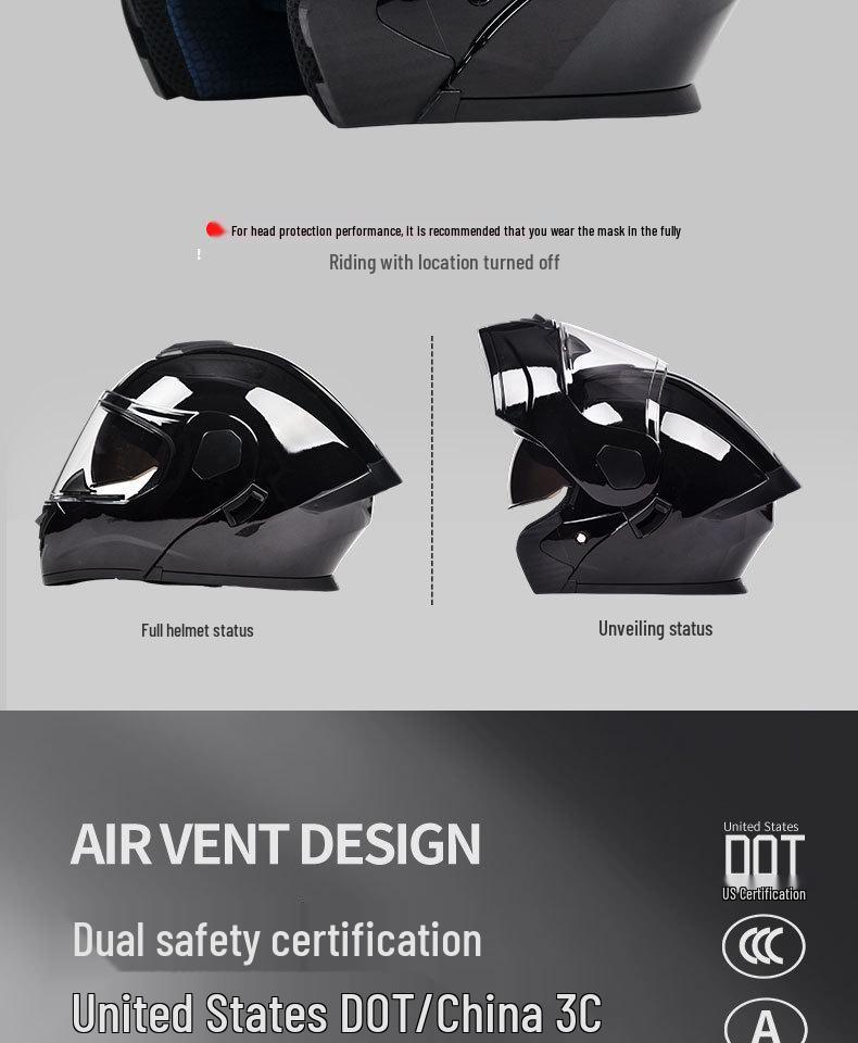 AD All-Season Flip-Up Full Face Motorcycle Helmet, 3C/DOT Certified for Men and Women