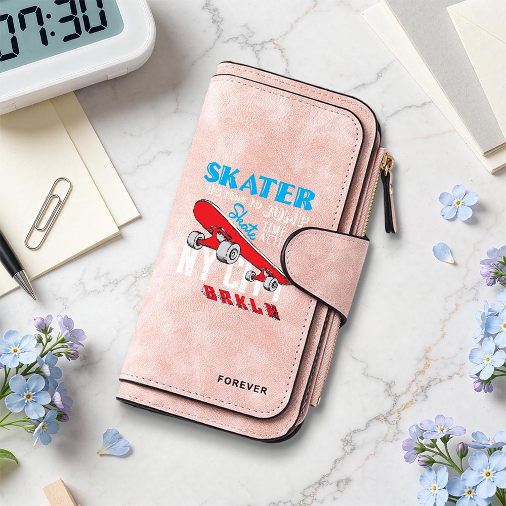 Skater Print Long Wallet Portable Multi Card Holder Fashion Casual Daily Purse
