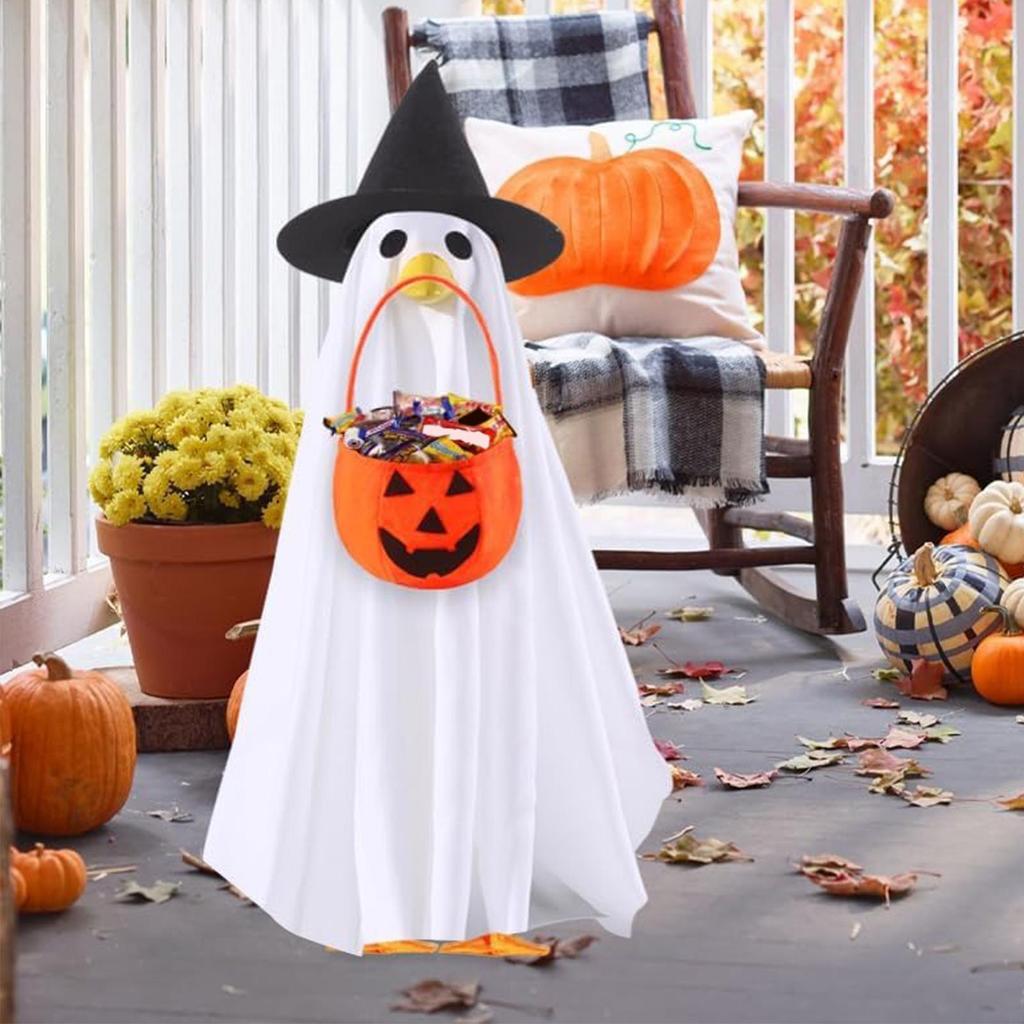 Porch Geese Halloween Outfit Ghost Lawn Geese Festival Ghost Clothes Lawn Statue Halloween Clothes For Courtyard Fall Season