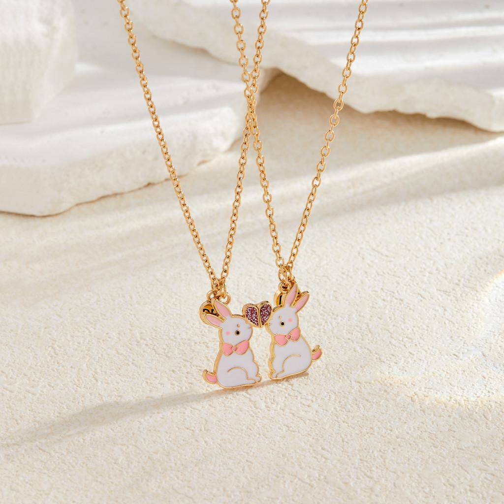 Enchanting Bunny Themed Necklace Set For Children Featuring Colorful Heart Design Easter For