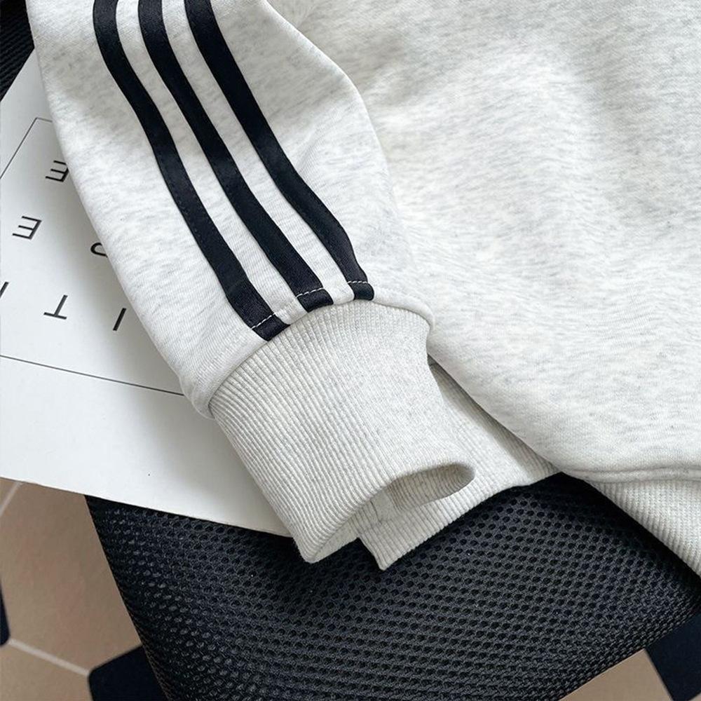 Stray Kids Fleece Lined Sweatshirt Striped Long Sleeve Crewneck Casual Pullover Kpop Fan Merchandise Winter Warm Oversized Grey Stylish Top