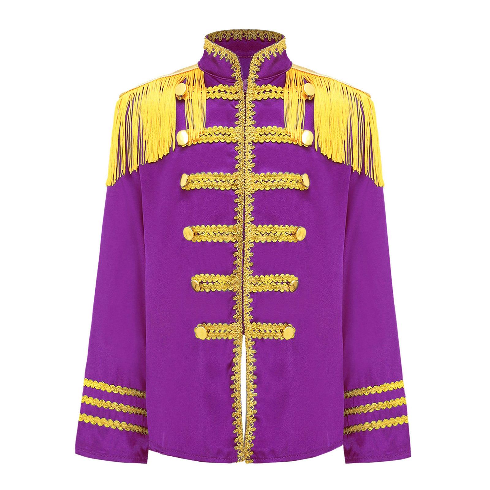 

Kids 1960s British Pop Star Costume Long Sleeve Shirt with Gold Lace Decoration for Rock Band Musician Cosplay 5-6 Years фіолетовий