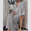 Female Solid Cotton Linen Dresses Holiday Stylish V Neck Long Dress Women Autumn Sundress