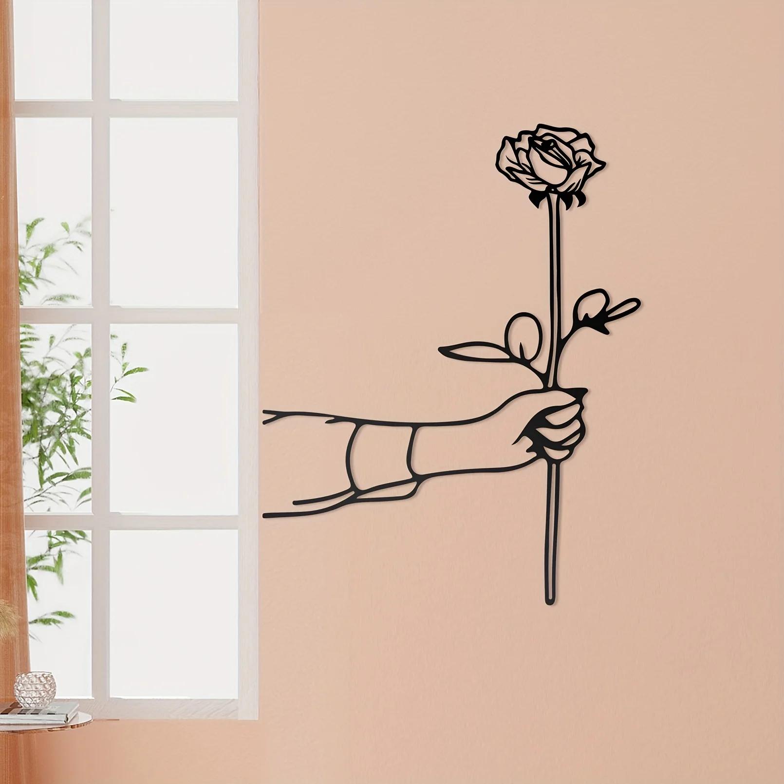 

Metal Handheld Rose Wall Decor, Minimalist Drawing Home Pendant, Print Diamond Painting Home Decor Room Decor Wall Decor L