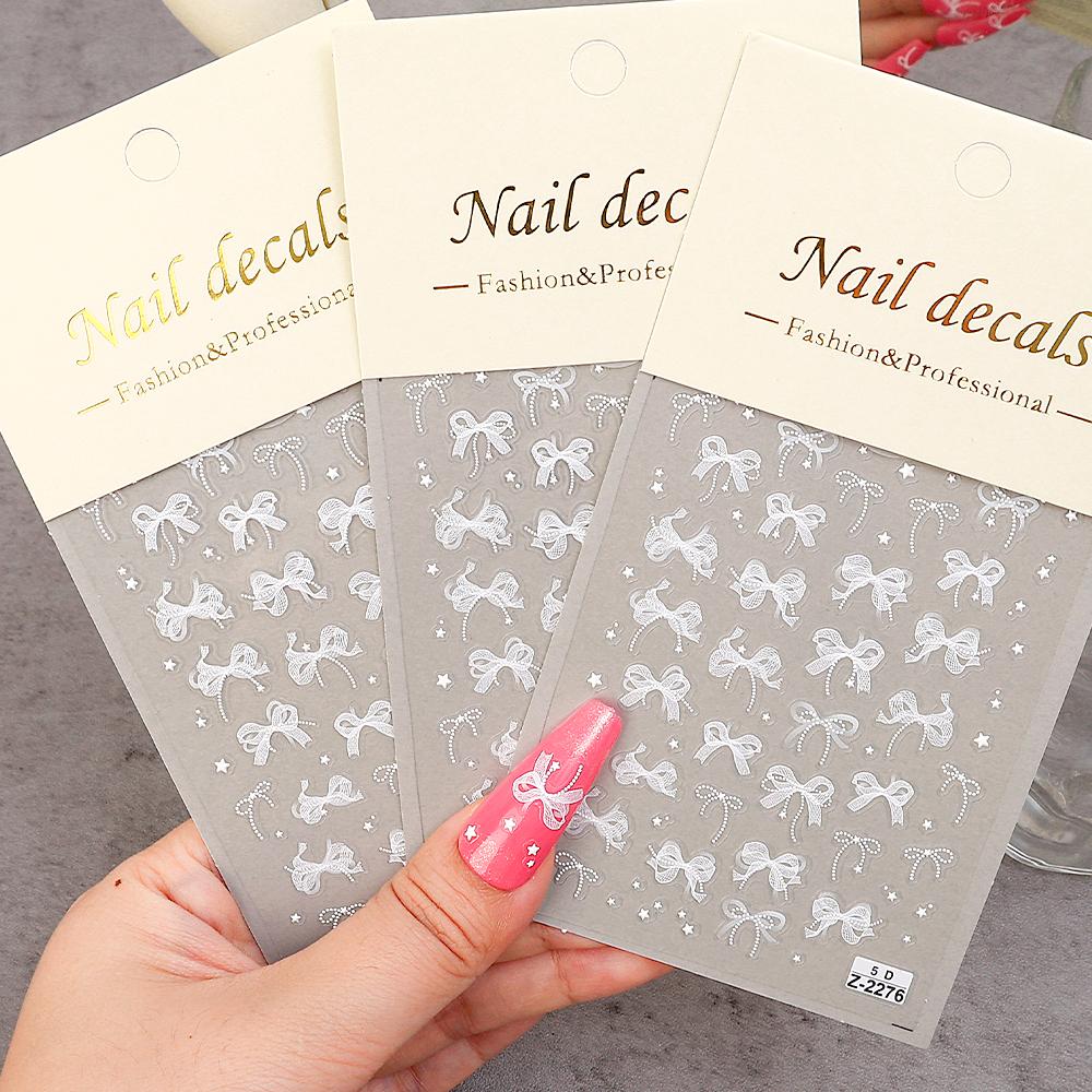 5D Relief Tüll Schleife Design Nagelkunst Aufkleber Selbstklebend DIY Weiße Schleife Abziehbilder Süß Cool Ins Maniküre Modellierungsdekorationen