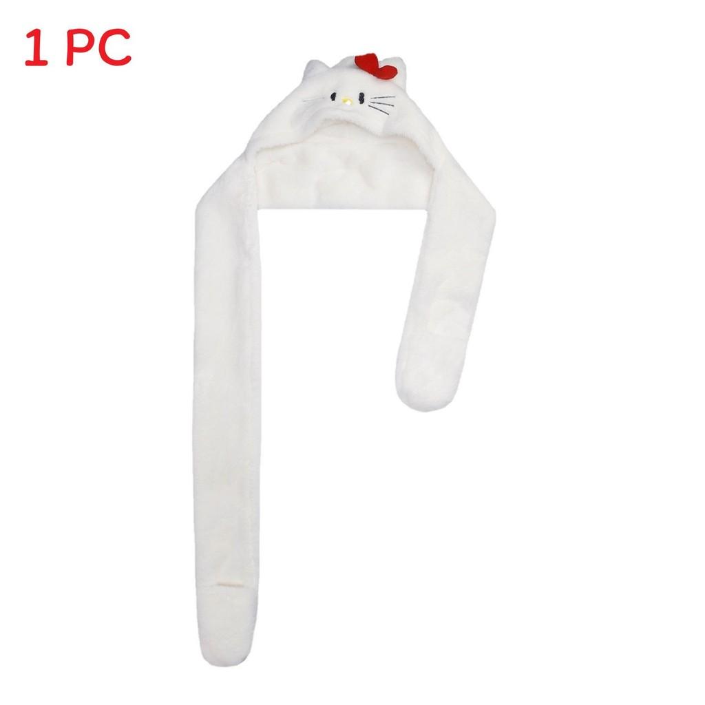 Cartoon Cute Hooded Plush Scarf And Gloves Set For Winter Warmth Wind Protection