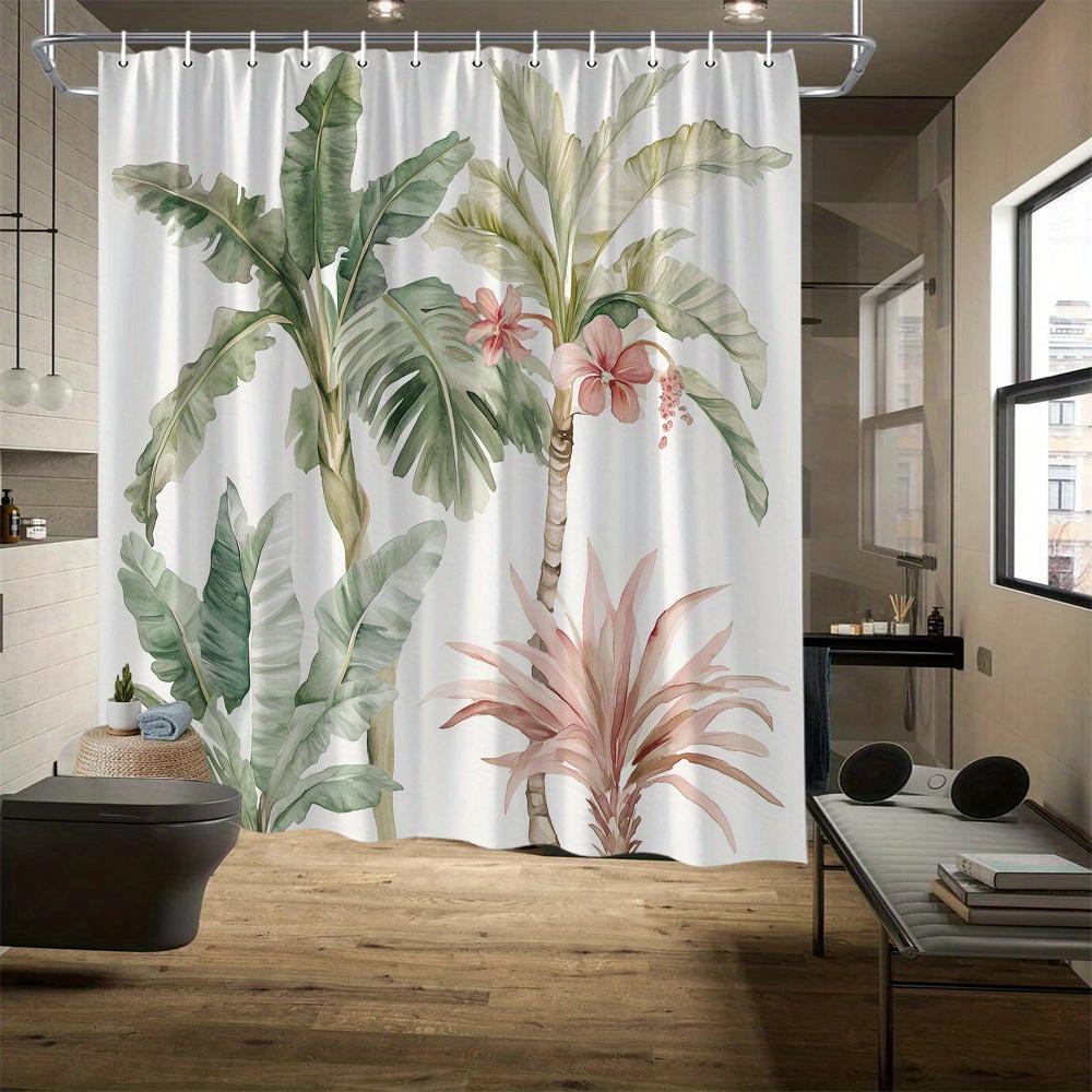 Tropical Botanical Shower Curtain, Vibrant Palm Leaves & Flowers Print, Fade-Resistant, All-Season Bath Decor