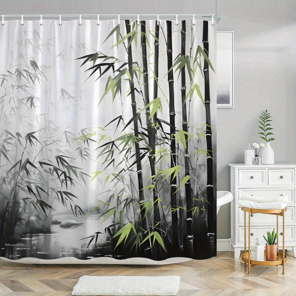 Ethereal Bamboo Forest Shower Curtain Tranquil Misty Landscape Green Bamboo Polyester with 12 Hooks Washable Bathroom Decor