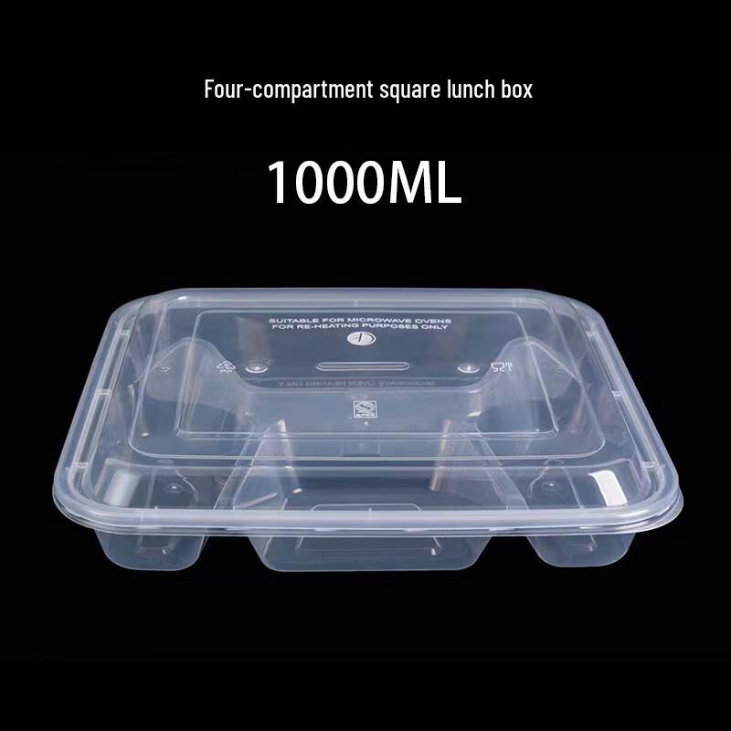 Engångsbehållare för måltidsförberedelser i plast med 4 fack