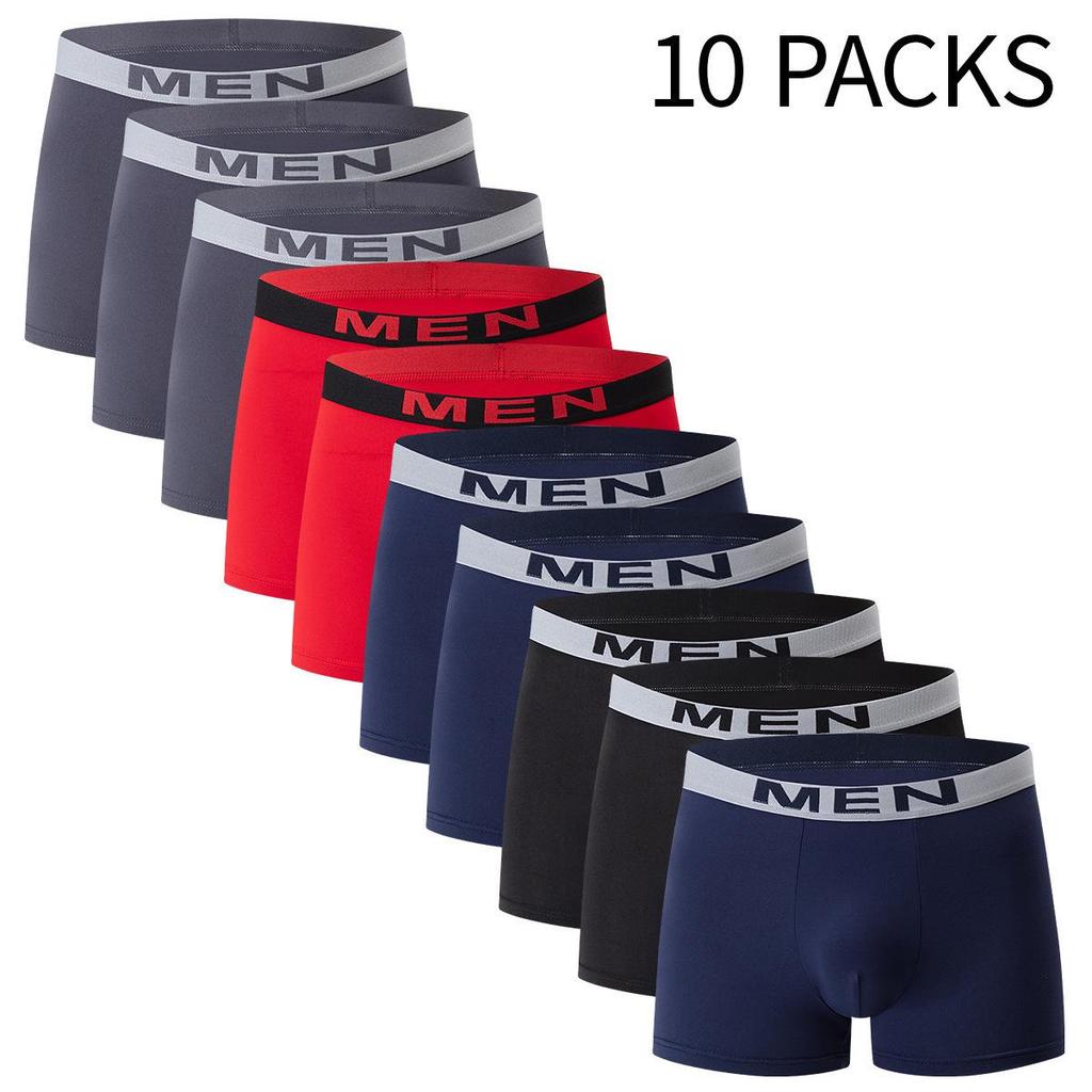 10-Pack Men's Solid Color Boxer Briefs - Simple, Fashionable, Elastic Waist