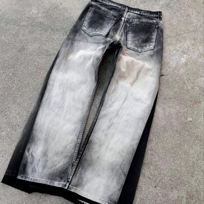 Unisex Relaxed Straight Cut Distressed Denim Jeans Streetwear Vintage Style Cotton Blend