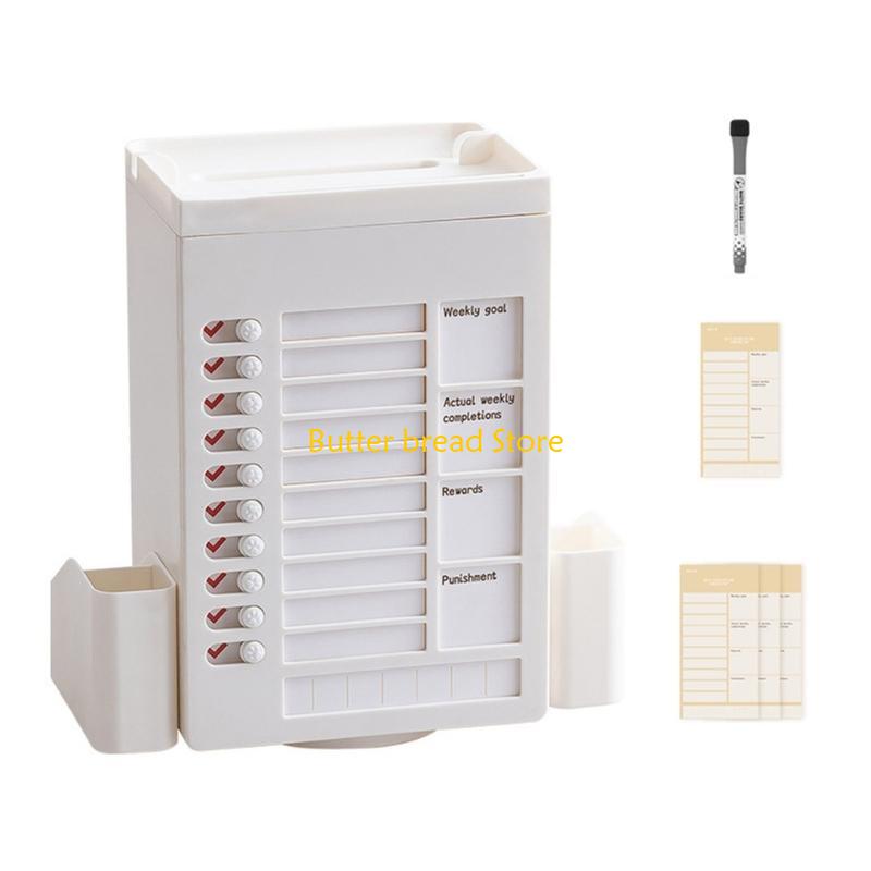 W89C Multifunctional Pen Holder with Chores Chart Checklist Task Board, Rotating Obliqued Pen Holder Office Desk Organisers белый