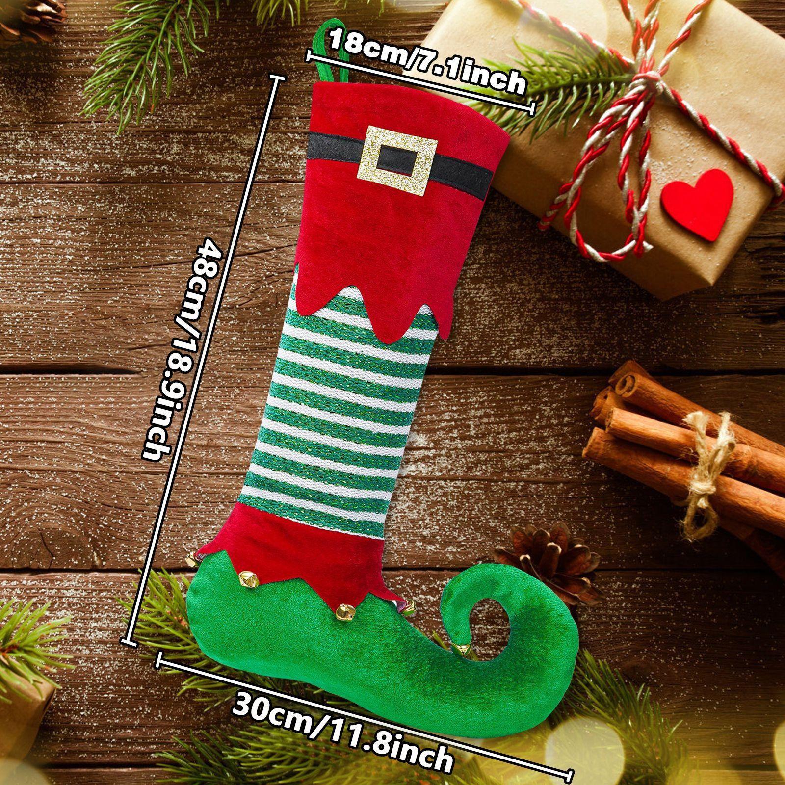 

2pcs/set Christmas Stockings with Bells Letters Elf Socks Polyester Ornaments for Xmas Tree Decor Gift Hanging зелений