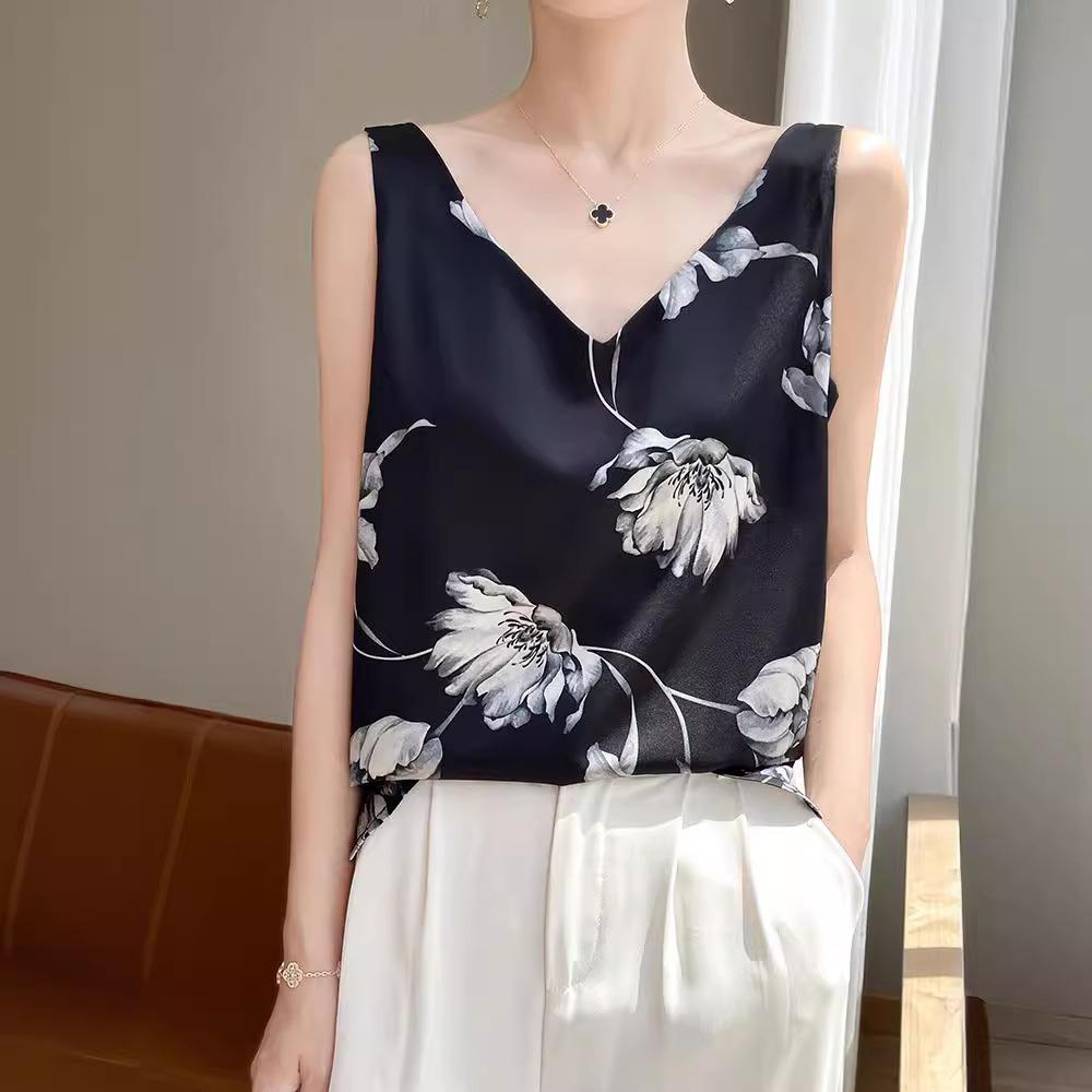 High-Quality Chinese-Style Satin V-Neck Camisole: Women's Sleeveless Summer Top