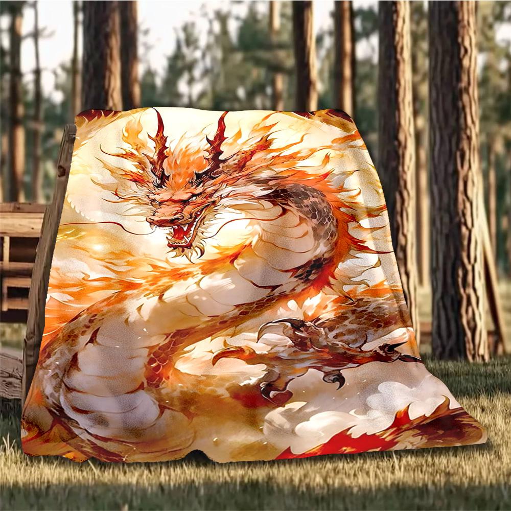 1pc Mythical Dragon Print Outdoor Blanket, Lightweight Polyester,