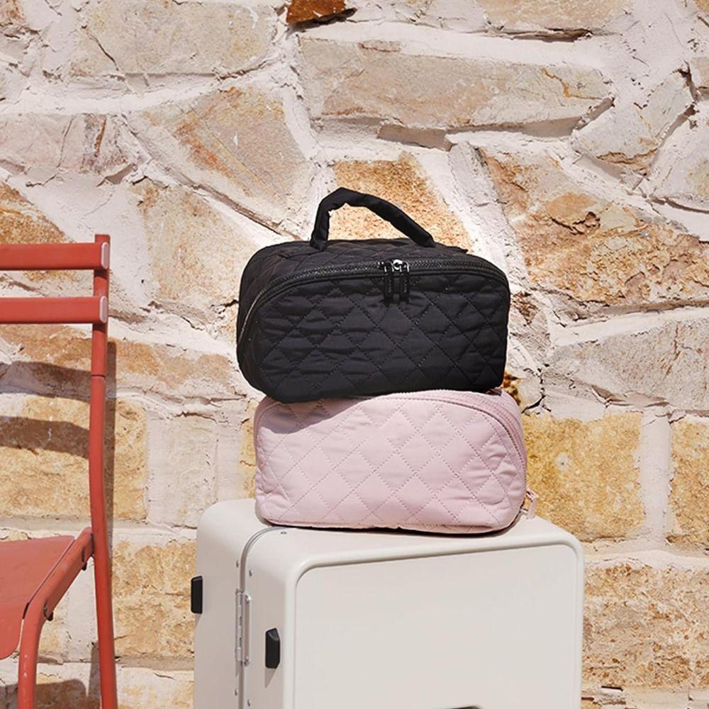 Durable Wide Open Woman Makeup Bag Lay-Flat Water-Resistant Cosmetic Case Travel Organizer for Toiletries & Brushes