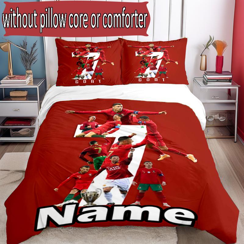 3pcs Duvet Cover Set (1*Duvet Cover + 2*Pillowcase, Without Core), Custom Name Cristiano Ronaldo Pattern Bedding Set, Home Bedroom Decor Gift