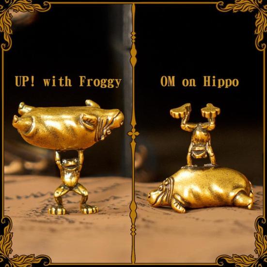 Frosch Nilpferd Skulptur Kleiner Frosch hebt riesiges Nilpferd Figur Skurrile Legierung Desktop-Ornament für Büro Bücherregal Dekor Inspirierend Motivierend