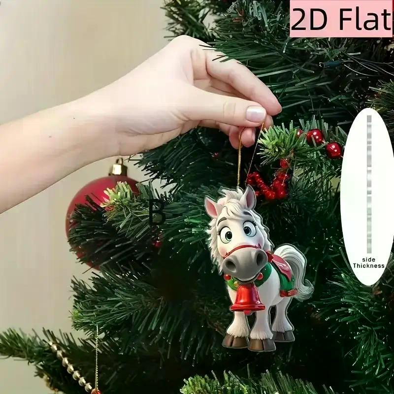 Christmas 2D Acrylic Horse Pendants Xmas Tree Hanging Ornaments Decoration Car Rearview Mirror Pendant Charm New Year Party Gift