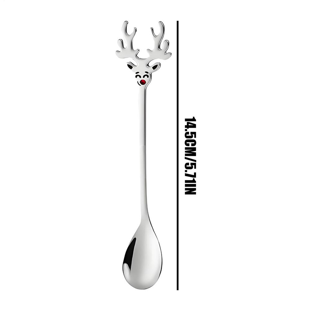 Renne de Noël Cuillère à Café en Acier Inoxydable 304 Cuillères à Mélanger Dessert Thé Belle Vaisselle de Café Accessoires Bar Cuisine Cadeau de Fête