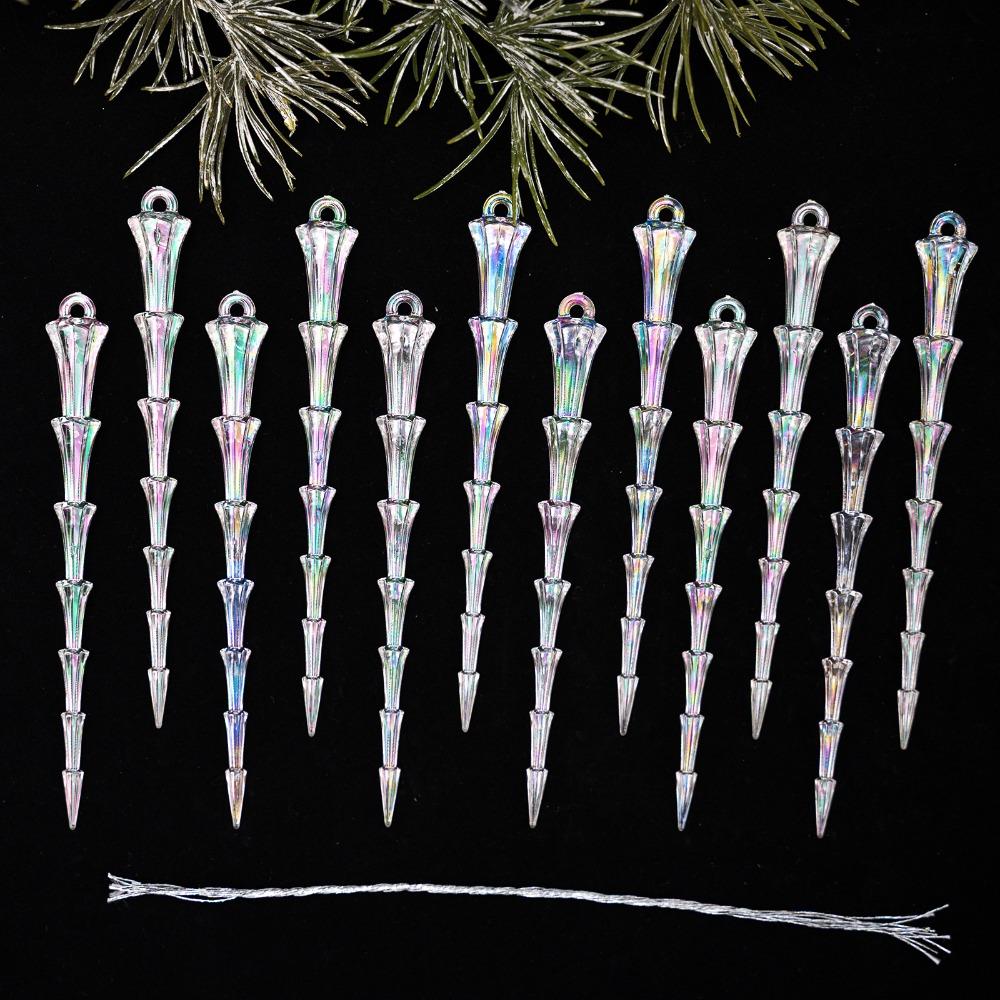 12Pcs Transparent Christmas Icicle Pendants Twisted Design Crushed Ice Acrylic Christmas Tree Ornaments DIY Elegant